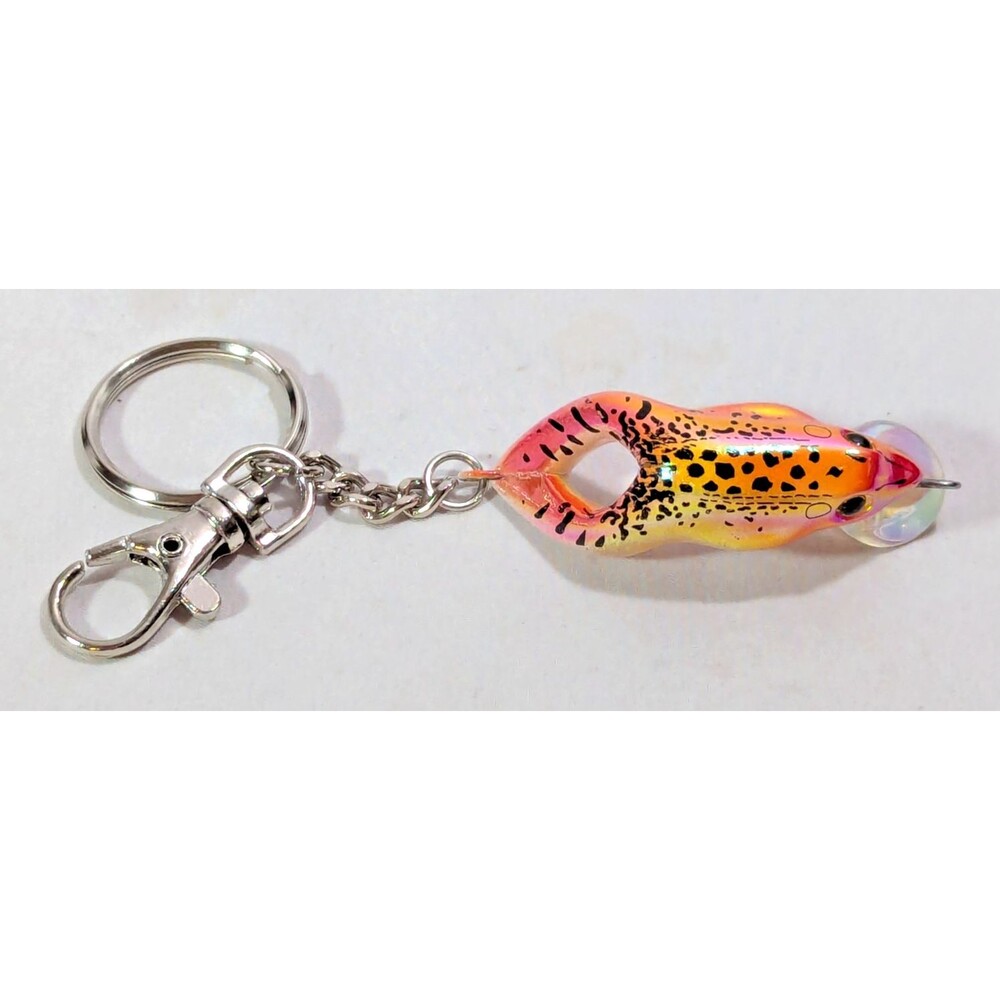 River's Edge Pink Spotted Frog Fishing Lure Metal Keychain Fisherman Gift NEW